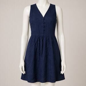 Ann Taylor LOFT Navy Embroidered Sleeveless, Pocketed, Dress Size 6 Fit Flare